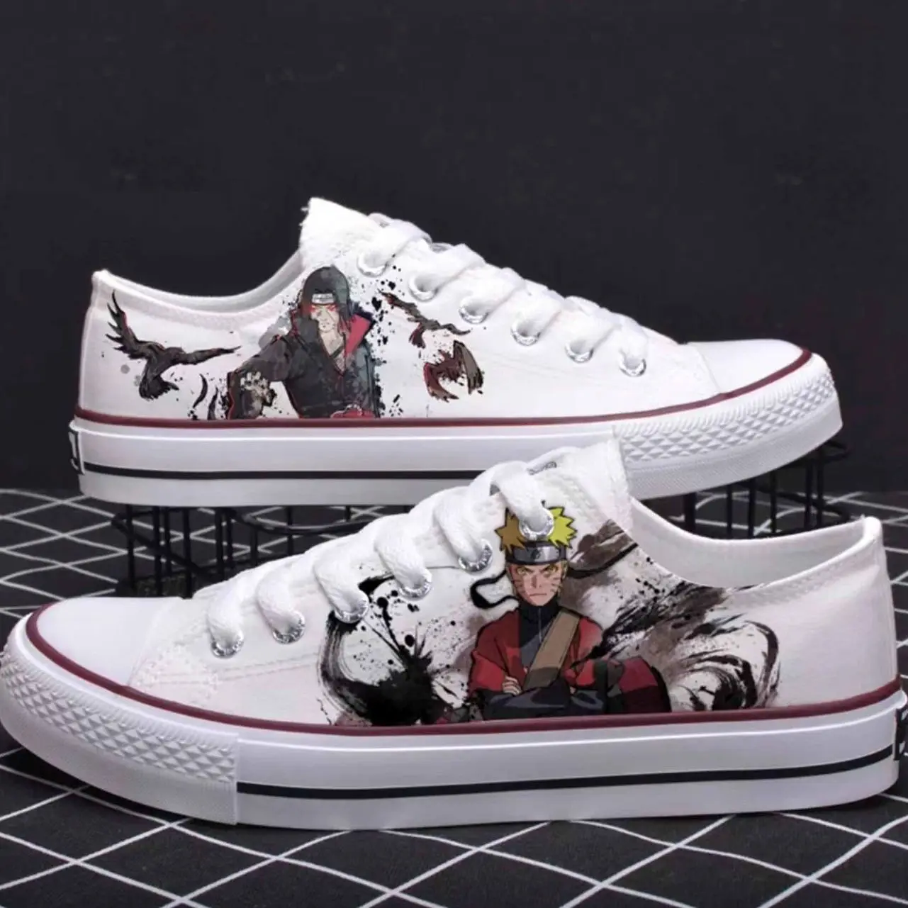 2023New Anime Naruto Canvas Shose Low-Top Sneakers Casual Shoes Unisex Cartoon Kakashi Sasuke Graffiti Flat Shoes Birthday Gift