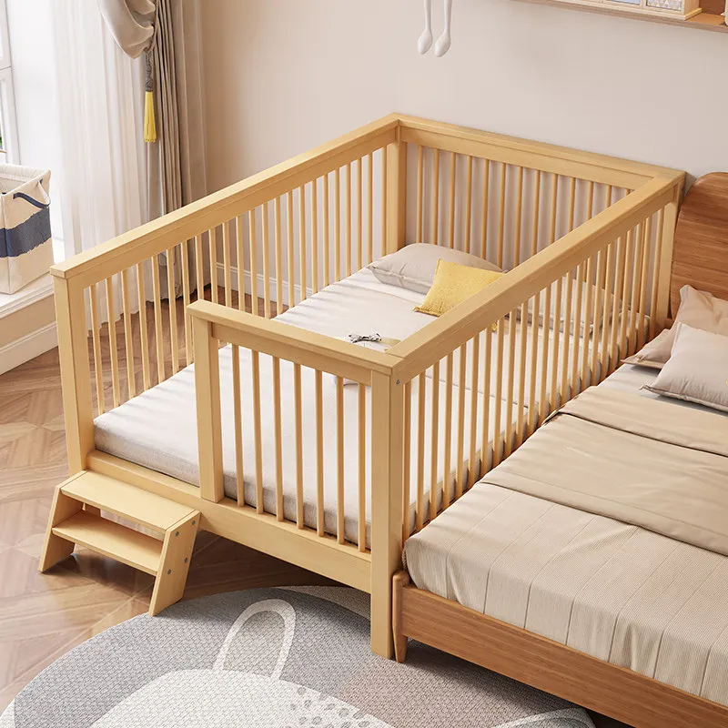 Baby Splicing Bed Wide Queen Bed Children's Bed, Boy Seamless Flange Artifact with Guardrail Single Crib