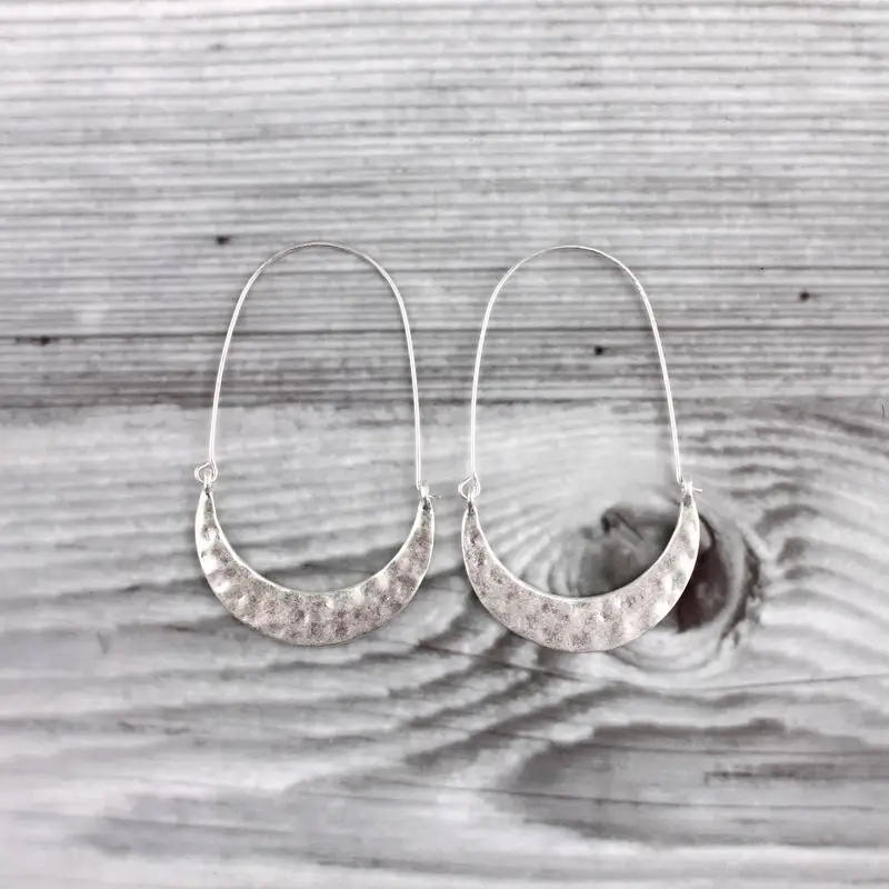 Inspired Hammered Crescent Moon Metallic Hoop Earrings for Women Classic Crescent Earrings