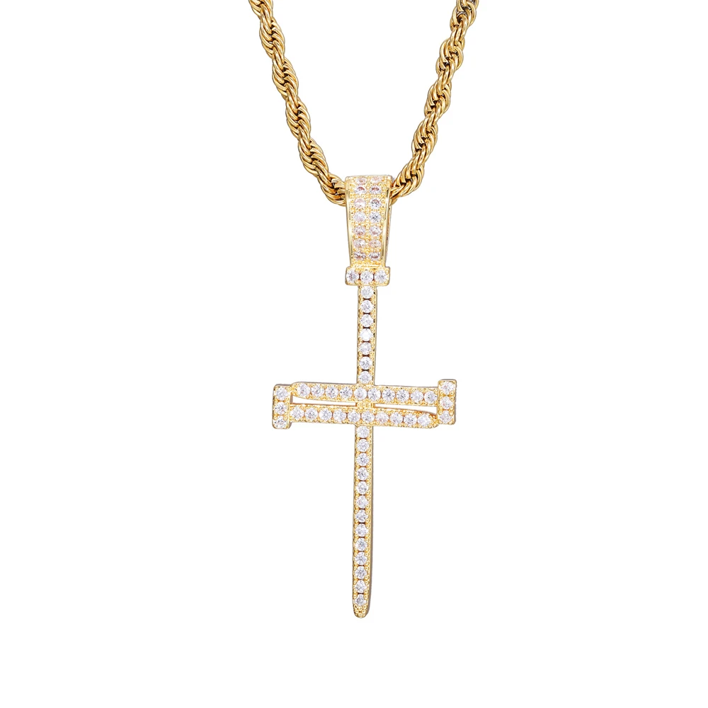 

Уличное ожерелье с подвеской в стиле хип-хоп и крестом для ногтей, латунь, микроинкрустация цирконом, унисекс, модный аксессуар