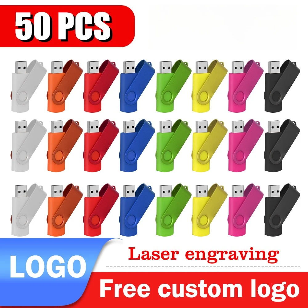 

50Pcs/lot USB 2.0 Memory Stick 128GB 64GB Free Custom Logo Flash Drive Pendrive 32GB 16GB 8GB 4GB Rotation Pen Drive 128mb