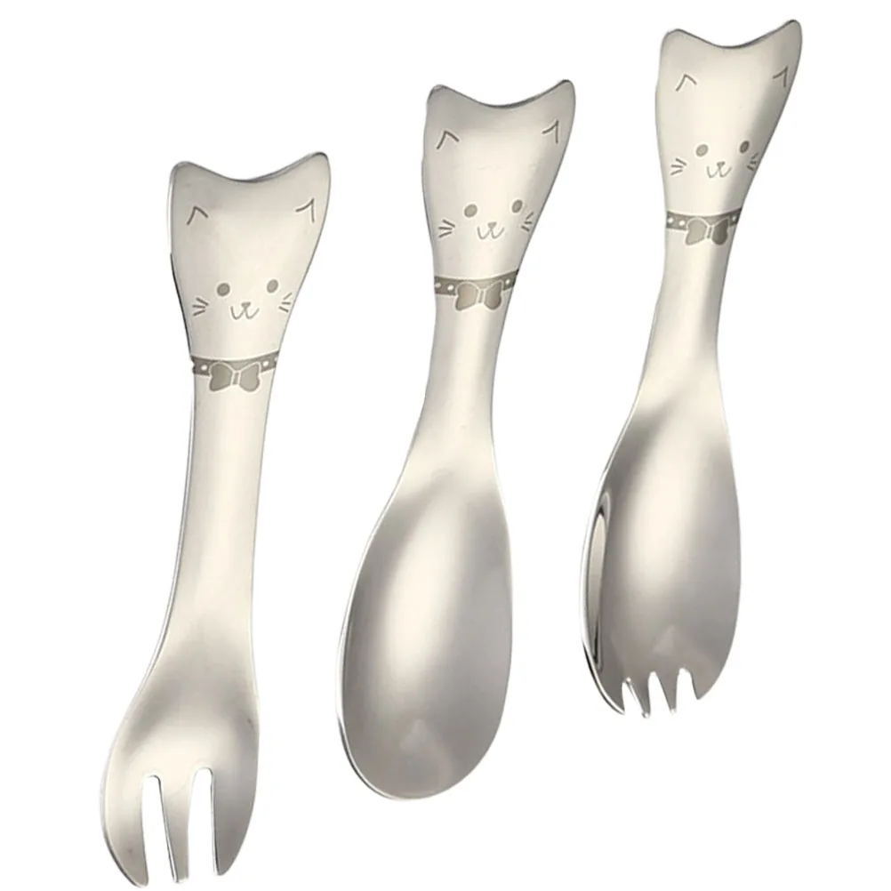 

Stainless Steel Cat Spoon Fork Set Kids Salad Ice Cream Serving Scoops Elegant Design Comfortable Touch Charm Desktop Matching