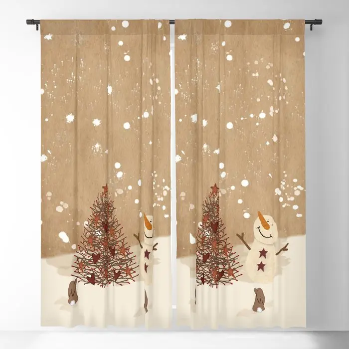 Primitive Country Christmas Tree Blackout Curtains 3D Print Window Curtains For Bedroom Living Room Decor Window Treatments