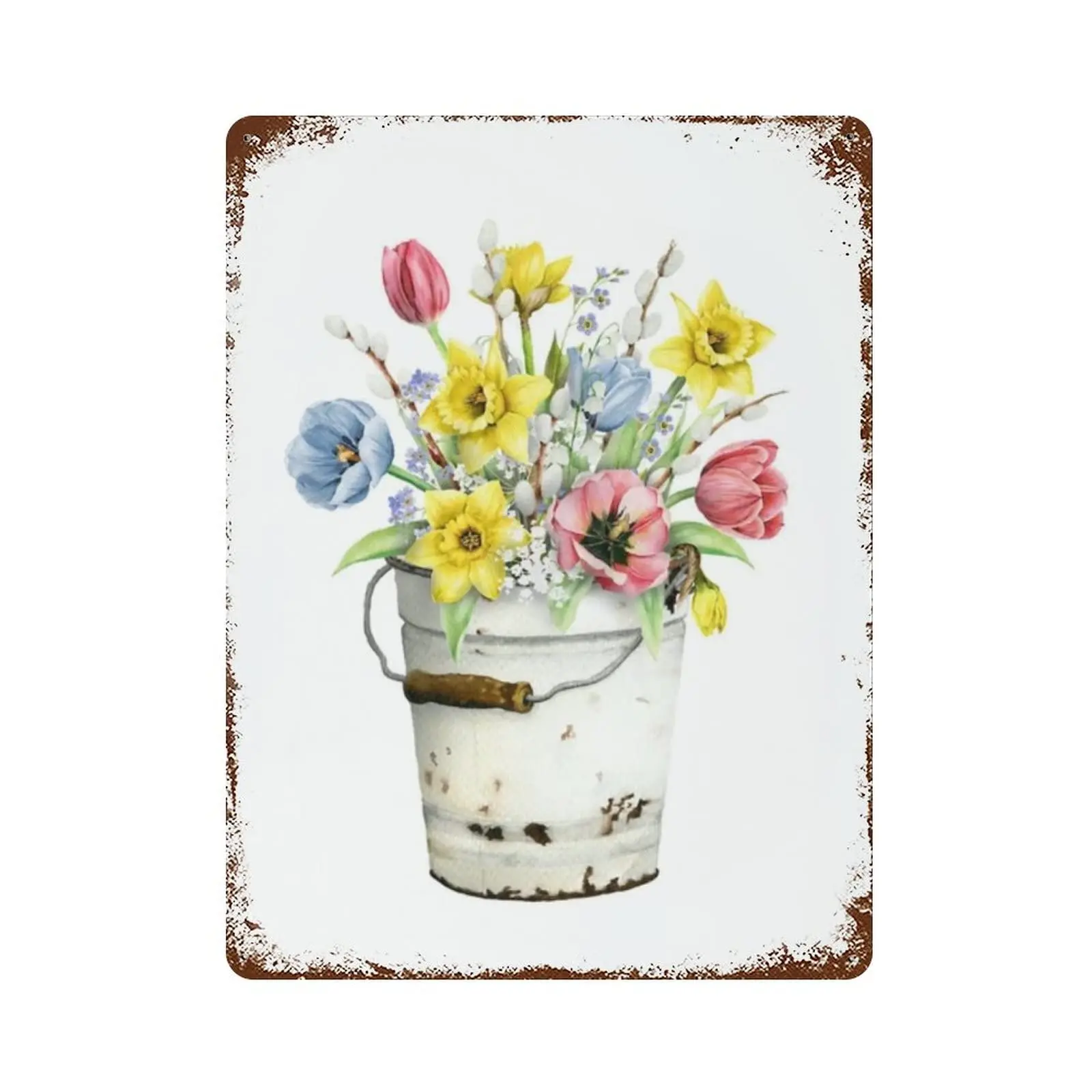 Daffodil Floral Bouquet Farmhouse Metal Tin Sign Spring Flowers Wall Decor Funny Decoration for Home Kitchen Bar Garage Vintage 