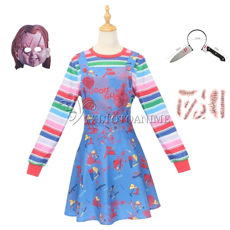 

Anime Chucky Cosplay Costume Horror Killer Halloween Dress Uniform Halloween Party Clown Outfit for Cosplay