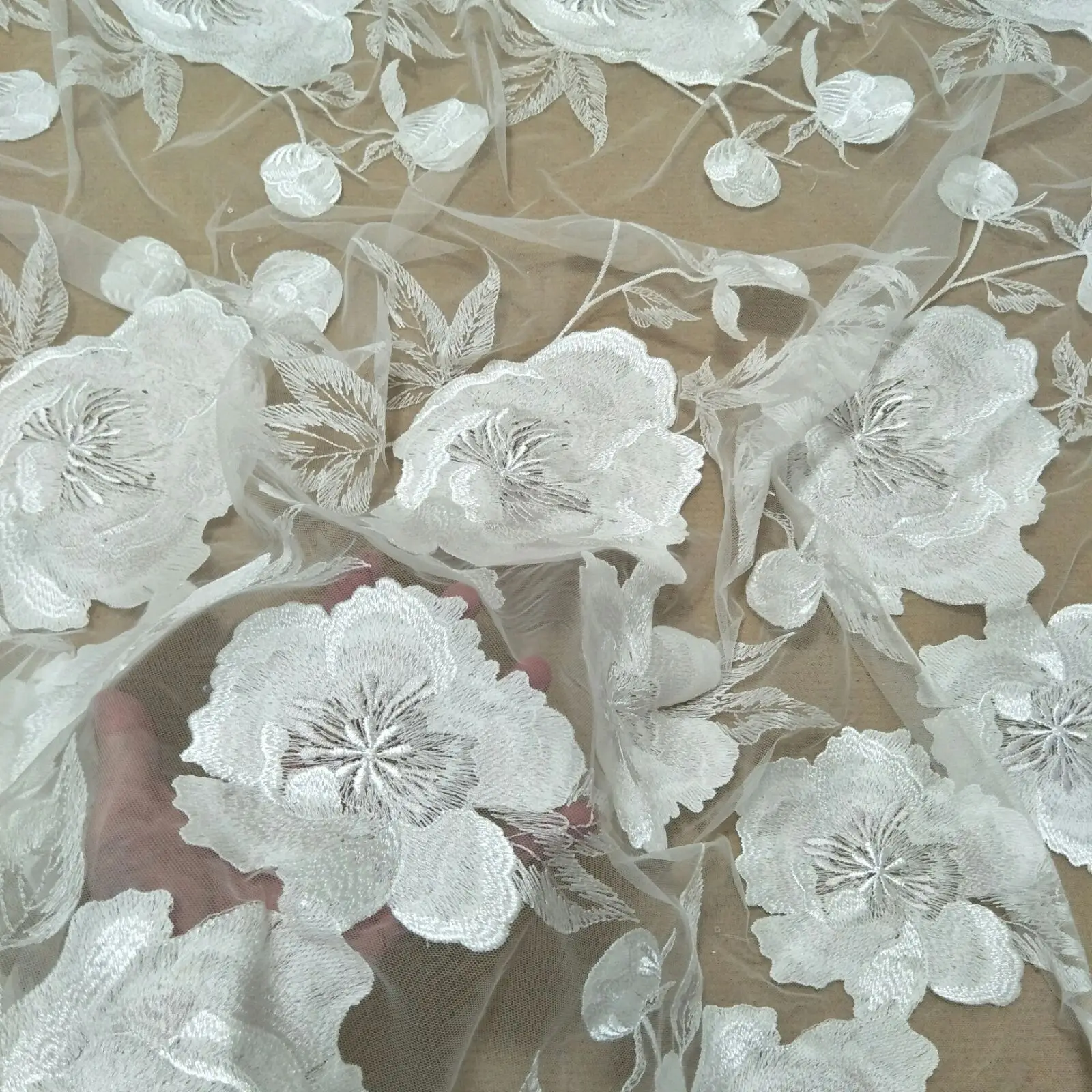 

ivory big flower lace fabric 130cm width heavy embroidery lace sell by yard