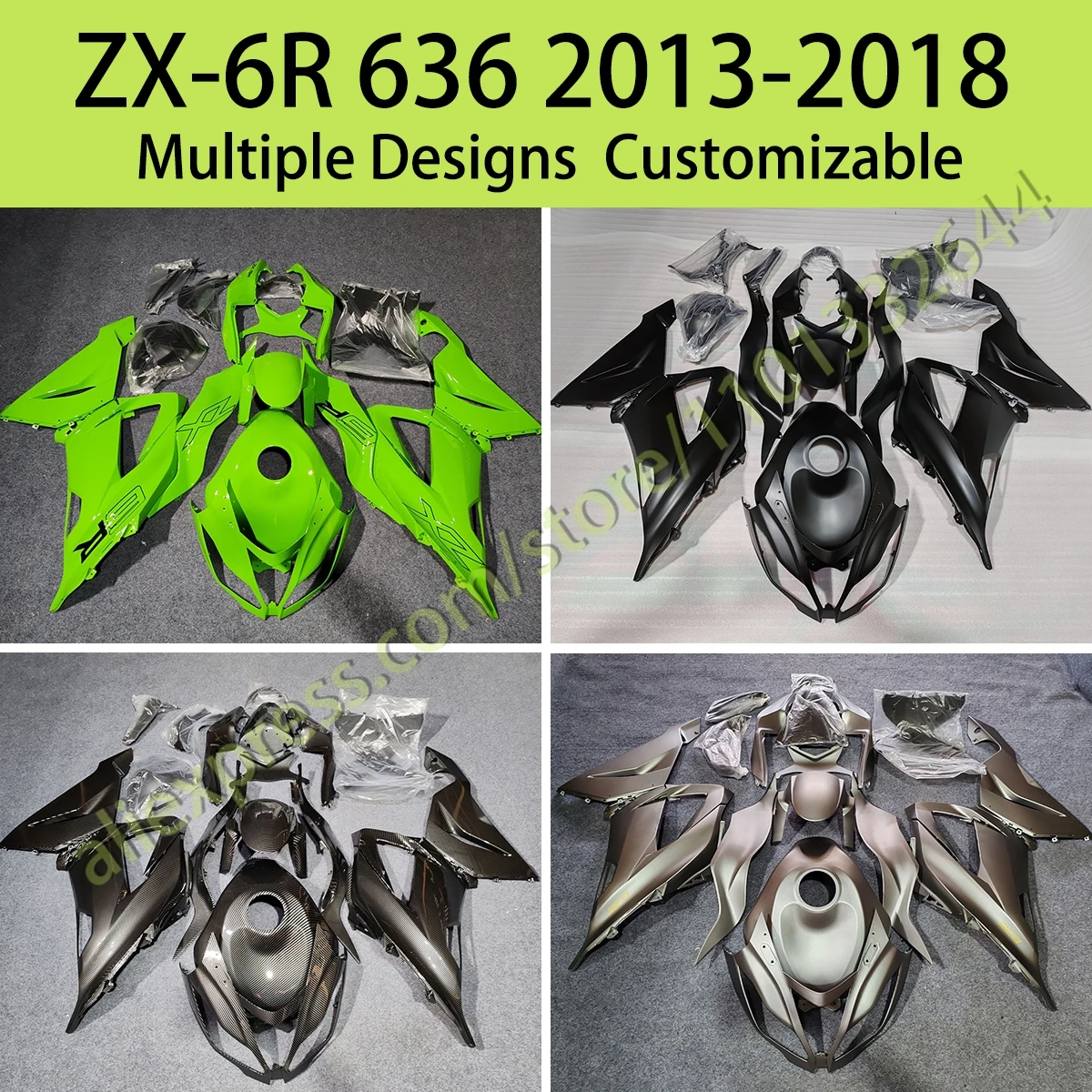 

Fairing Set for Kawasaki ZX 6R 636 2013 2014 2015 2016 2017 2018 Full Tank Cover Fairings Injection Bodywork Kit ZX6R 13-18