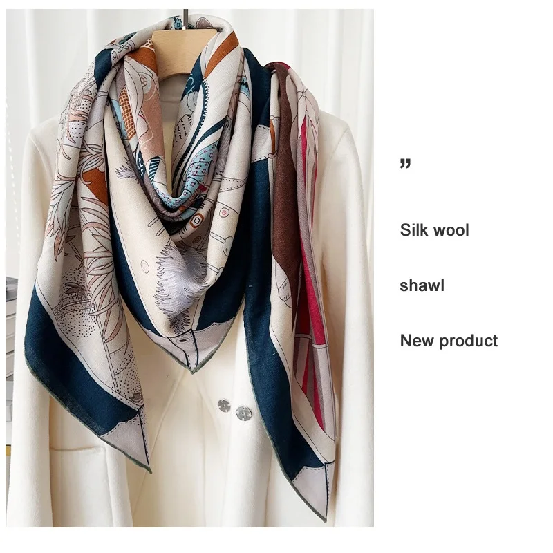 Double Sided Wool Blanket Scarf Shawl Large Square Wool Foulard Echarpe Poncho 135x135cm