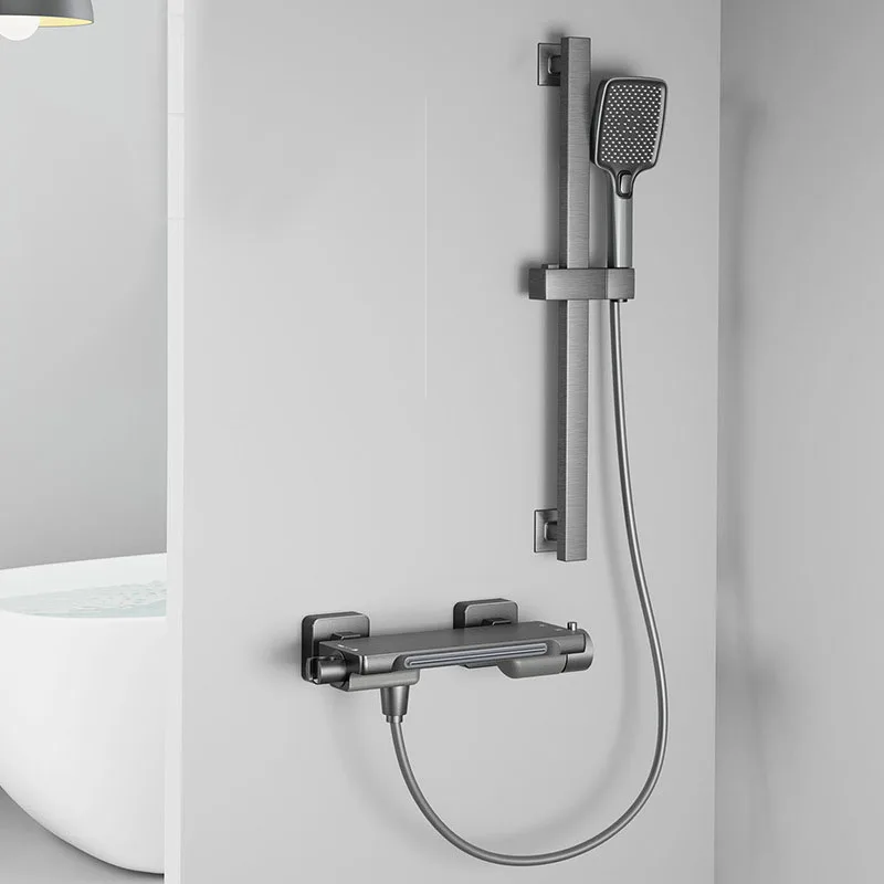 Rubinetto per vasca da bagno in ottone grigio/bianco Set doccia a cascata Rubinetto per vasca da bagno con acqua mista calda e fredda a parete