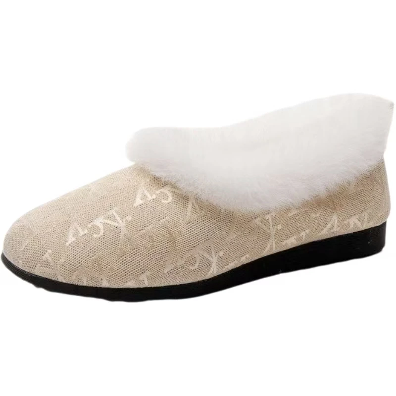

Women's Winter New Low Top Flat Sole Cotton Shoes Soft Sole Round Toe Slip On Plush Warm Ethnic Style Solid Hanfu Cotton Shoes
