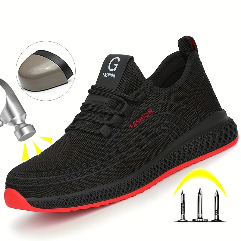 

Steel Toe Shoes for Men Lightweight Work Shoes Black Steel Toe Safety Sneakers Comfortable Breathable Safety Tennis Sneakers