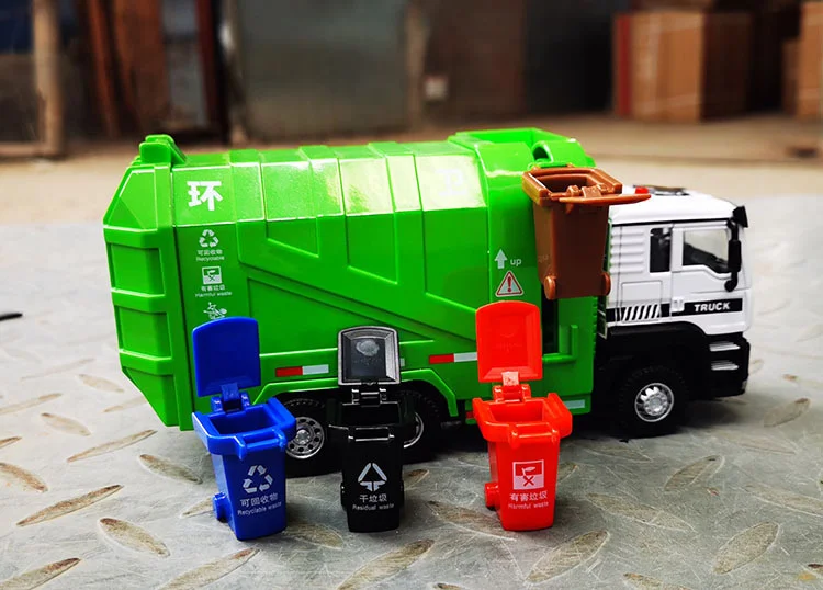 1/50 City Garbage Truck Car Model Diecast Garbage Transport Sorting Sanitation Vehicle Model Sound Light Collection Children Toy