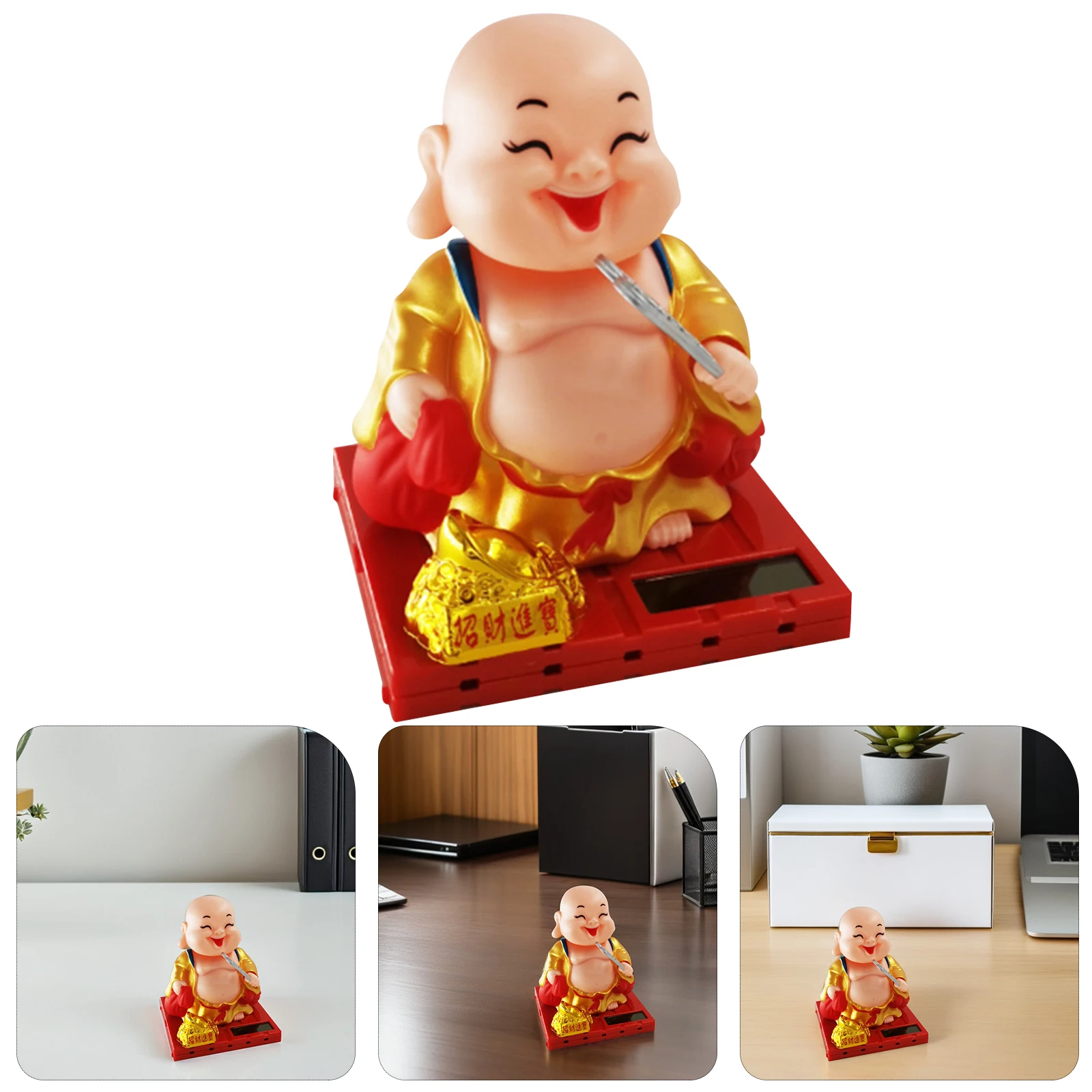 1 قطعة الطاقة الشمسية مايتريا بوذا سطح المكتب زخرفة سيارة الديكور قسط تمثال بلاستيكي Nodding مروحة تعمل بالطاقة الشمسية ديكور المنزل #2