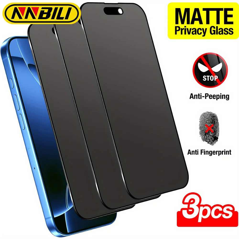 NNBILI 3Pcs Matte Privacy Screen Protector For iPhone 17 16 15 14 13 12 11Pro Max Plus 17Air 16E Mobile Phone Screen Accessories