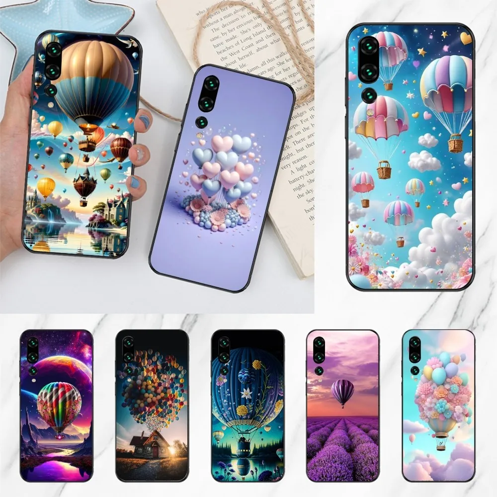 Hot Air Balloon Mobile Cell Phone Case for Huawei P50 P40 P30 Pro Lite P Smart 2021 2019 Magic 3 Black Soft Phone Cover Funda