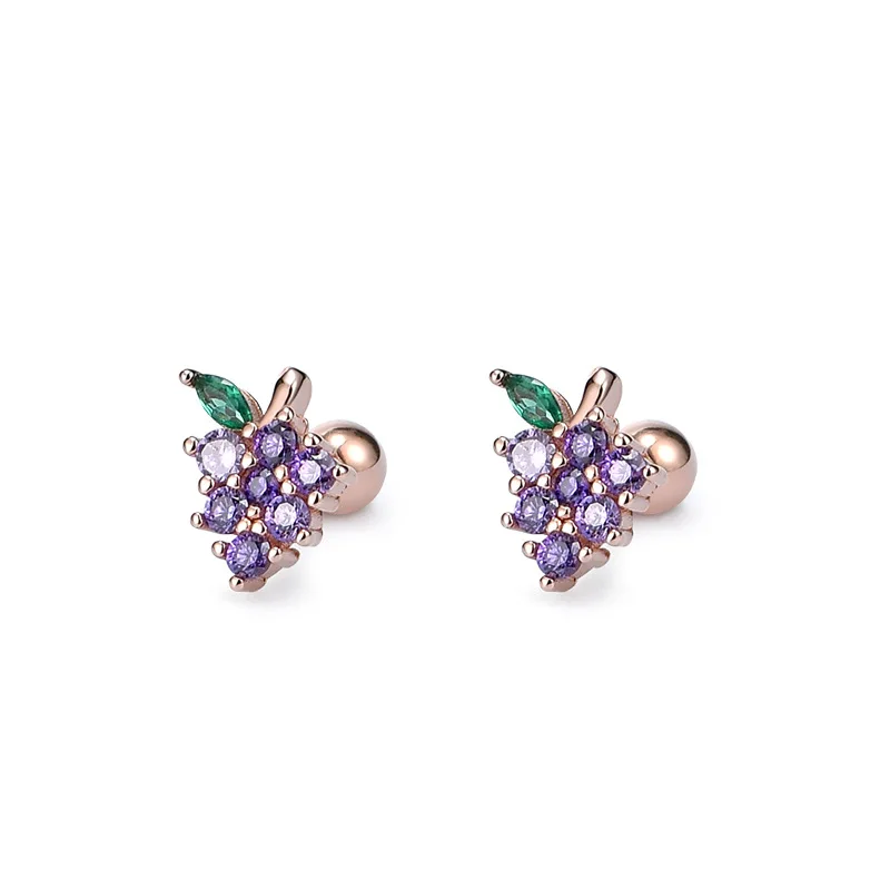 

Authentic 925 Sterling Silver Earring Purple Grapes Crystal Turnbuckles Stud Earring For Women Girl Wedding Party Jewelry Gift