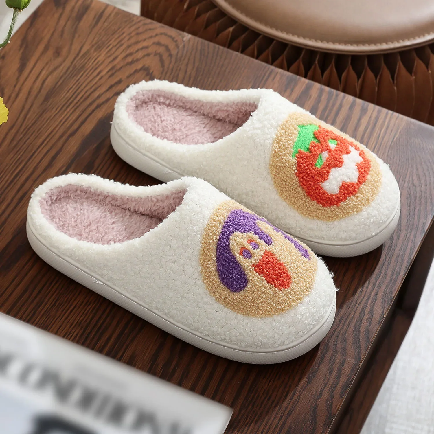 Halloween Cookie Slippers Gourmet Pattern Winter Home Gift Non-slip Thick Sole Plush Slippers Cotton Shoes for Men and Women