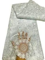 2023 white high quality African lace fabric with stones retail 5 yards mesh lace for Nigerian sew african big wedding dress