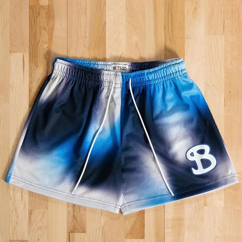 NEW summer Pigment mixed color mesh basketball shorts men quick drying loose sports short pants ventilate running beach shorts