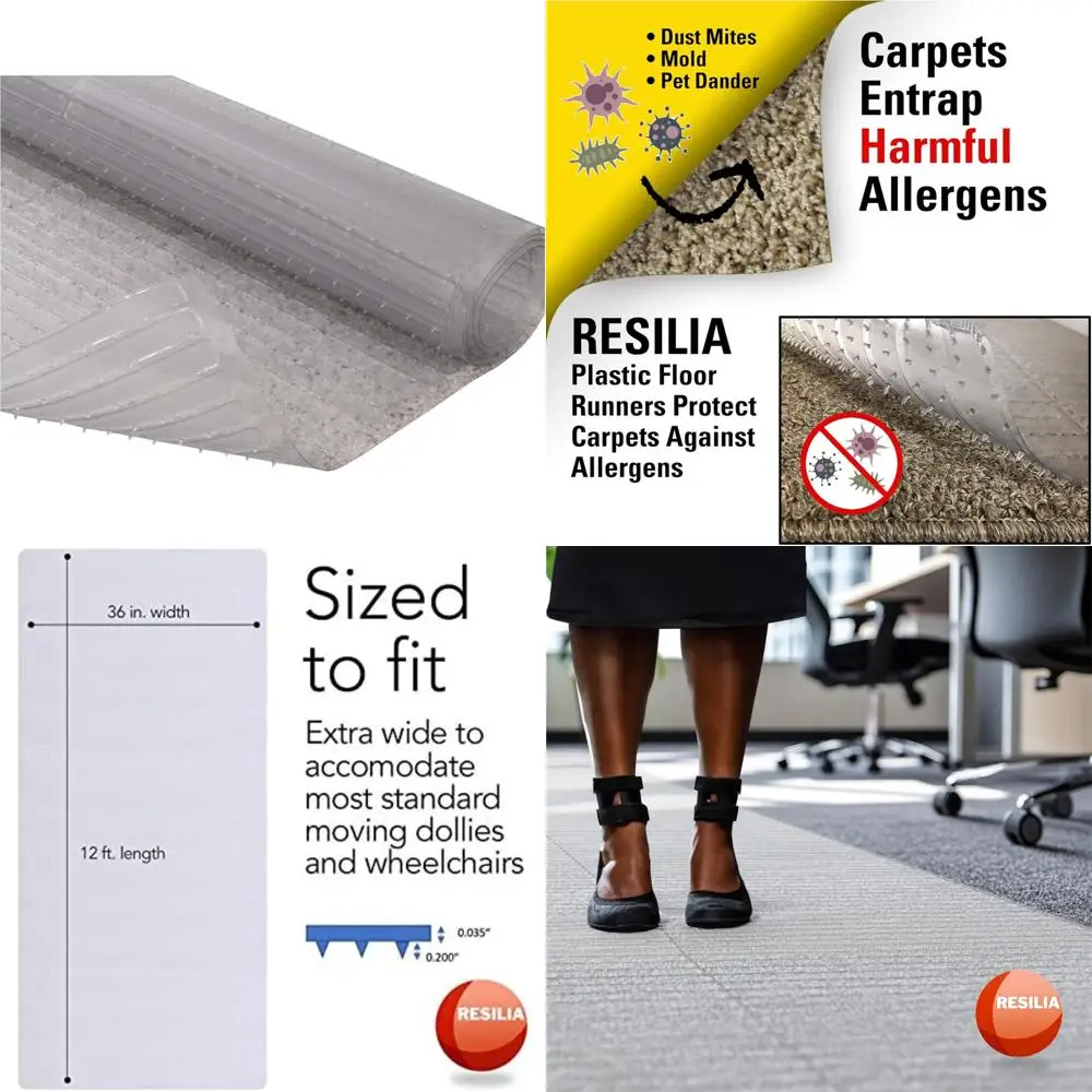 

Доріжка для ковров RESILIA с глубоким ворсом — пластиковая виниловая защита для ковров и ковров, водонепроницаемые прозрачные виниловые направляющие для пола, ширина 36 дюймов x 1