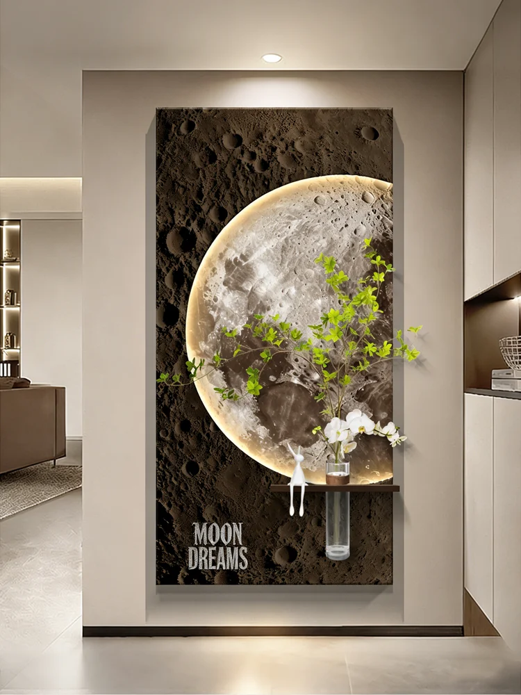 Hydroponic Green Plant Entrance Decoration Painting High-end Sense Hanging Painting Moon 3D Entrance Facing Door Mural Light