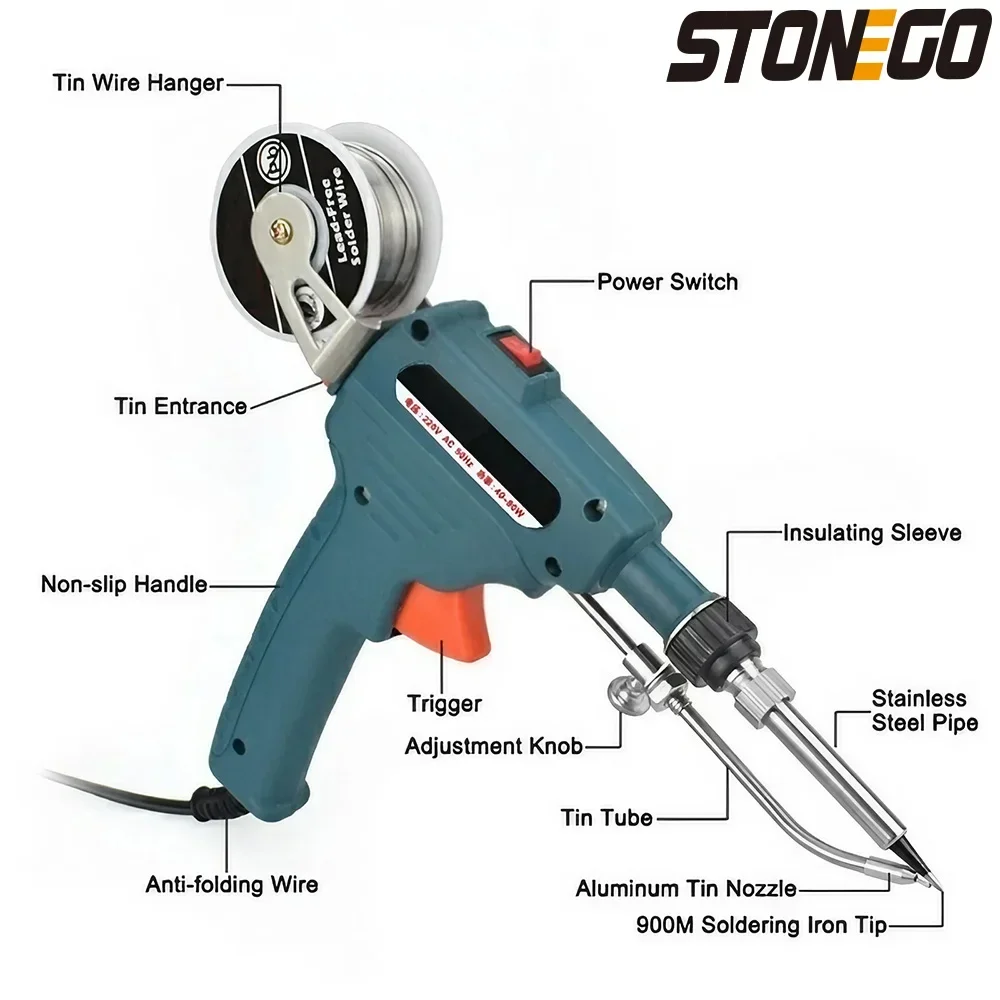 60W Electric Soldering Iron Kit Temperature Adjustable Fast Heat Up Dual Voltage 110V 220V Automatic Wire Feed Soldering Station for PCB Repair Electronics Maintenance Tool with Stand and Desoldering Pump - view 2