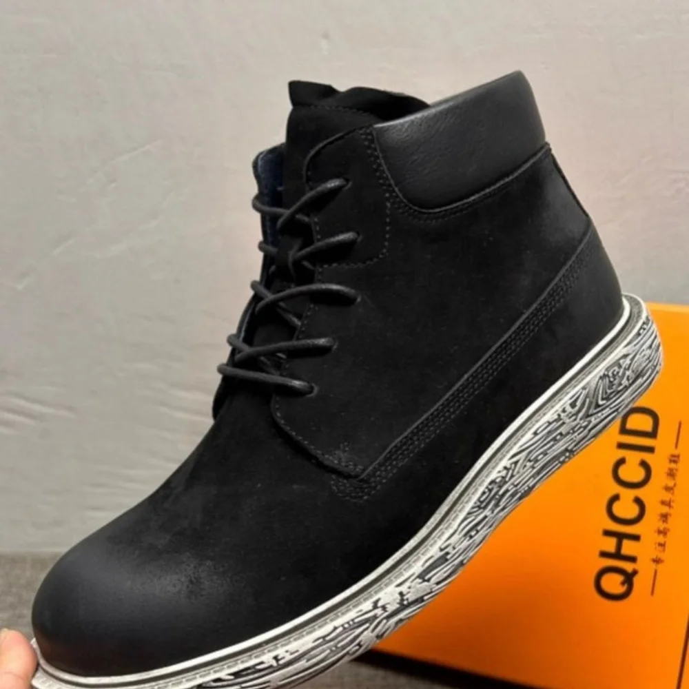 

QHCCID Leather High-top Shoes for Men - Retro Style, Breathable, Fashionable, Casual Men's Short Boots