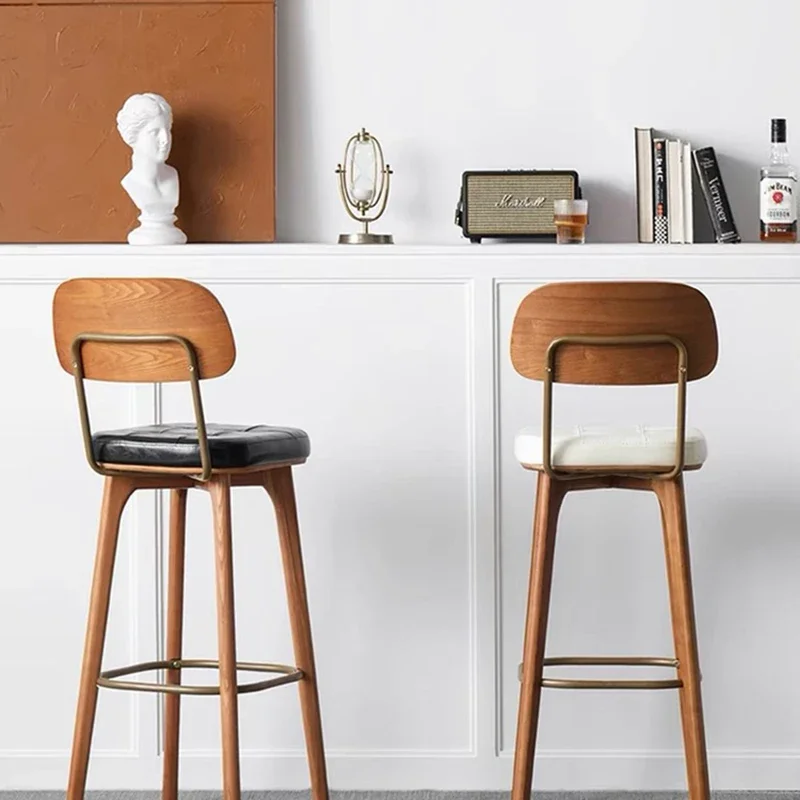Metal Frame Solid Wood Bar Stool with Backrest for Home Kitchen Bar Cafe Industrial Style