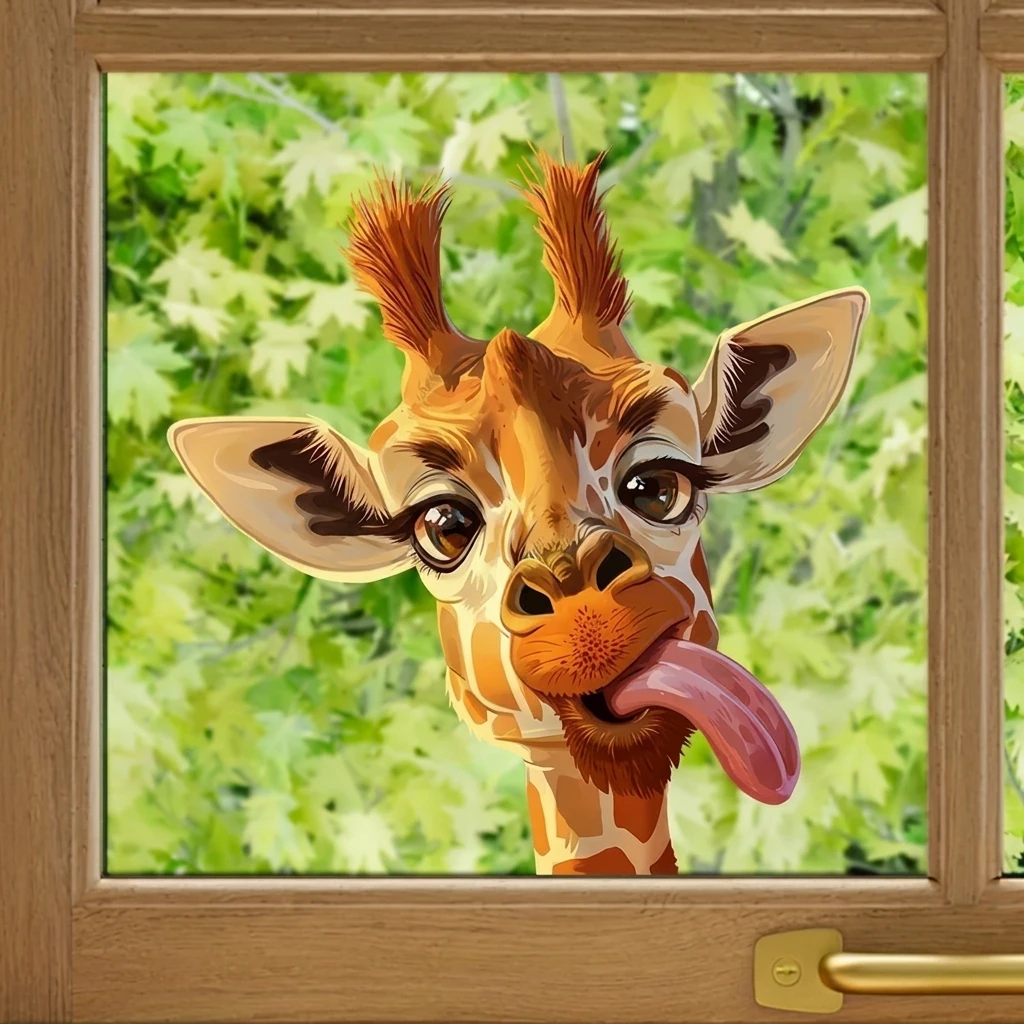 Wall Stickers Giraffe Cow Animal Decorative Hole Effect PVC Self Adhesive for Kids Room Nursery