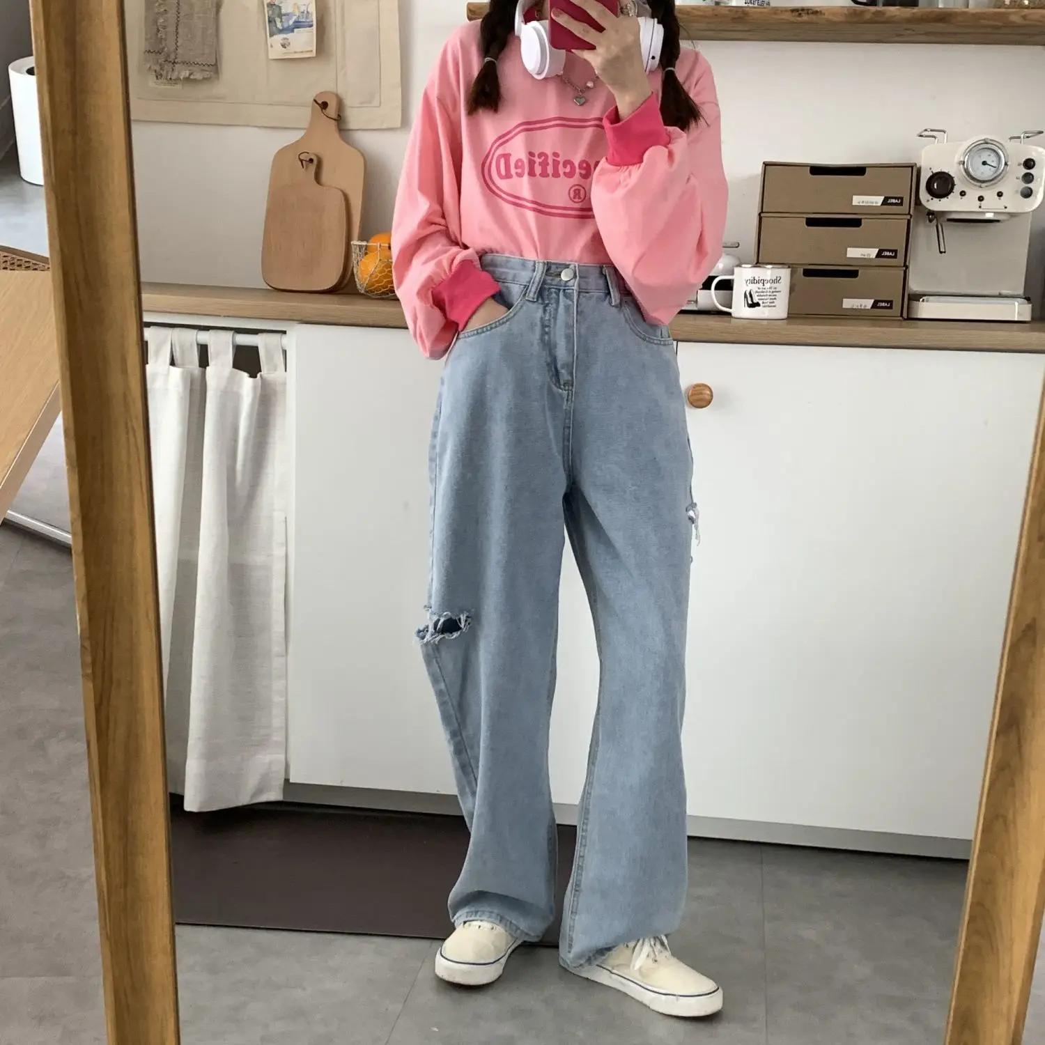 American Retro Dopamine Wear With Women Multi Pocket Cargo Pants Line Decoration With All Straight Leg Loose Wide Leg Jeans