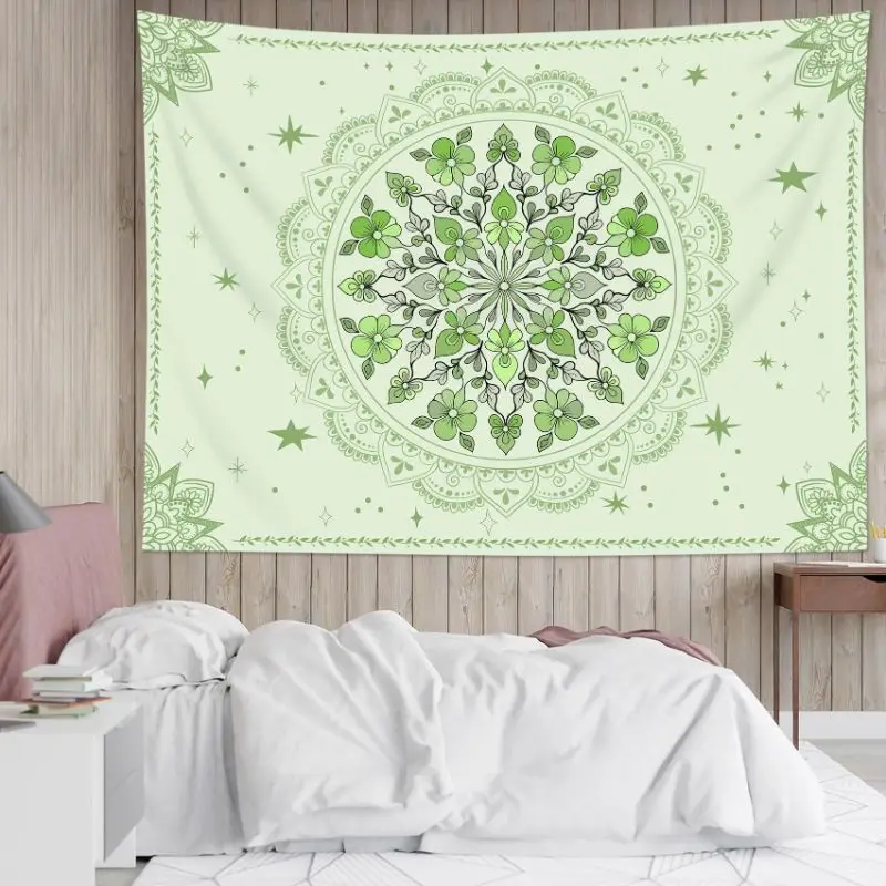 VIKAMA Watercolor Butterfly Eucalyptus Mandala Tapestry, Fresh Green Plants Wall Hanging, Boho Wall Decor for Bedroom Dorm