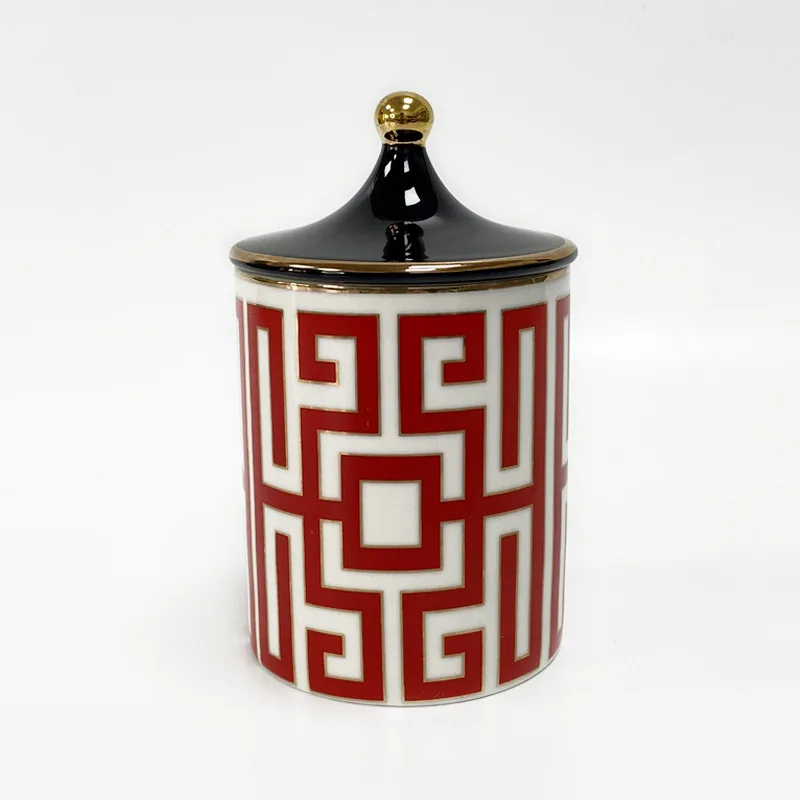 Gold Plated Stripe Ceramic Storage Jar Home Scented Candle Bottle Wedding Candy Gift Jar Cosmetic Jewelry Storage Bottle Decor