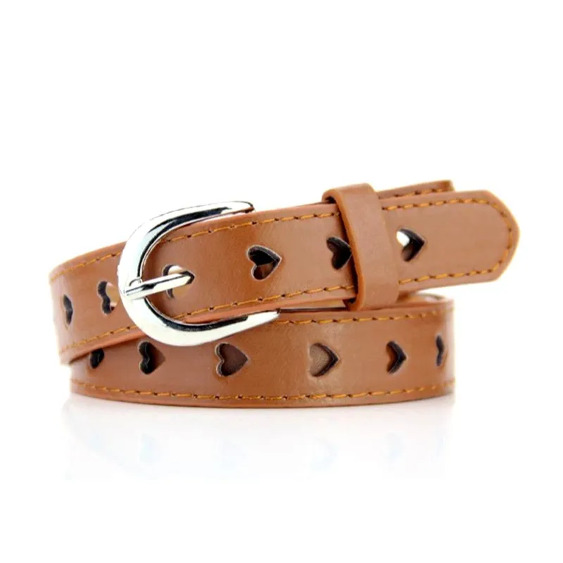 

Women Belt New Fashion Casual Leather Punk Belts With Adjustable Heart Holes Simple Designer Buckle Waistband For Dress Jeans