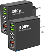 200W Fast Charging 6 Ports Mobile Phone Charger QC3.0 USB Type C Chargers 3-PD Wall Adapter EU/US Plug for iPhone15 Samsung