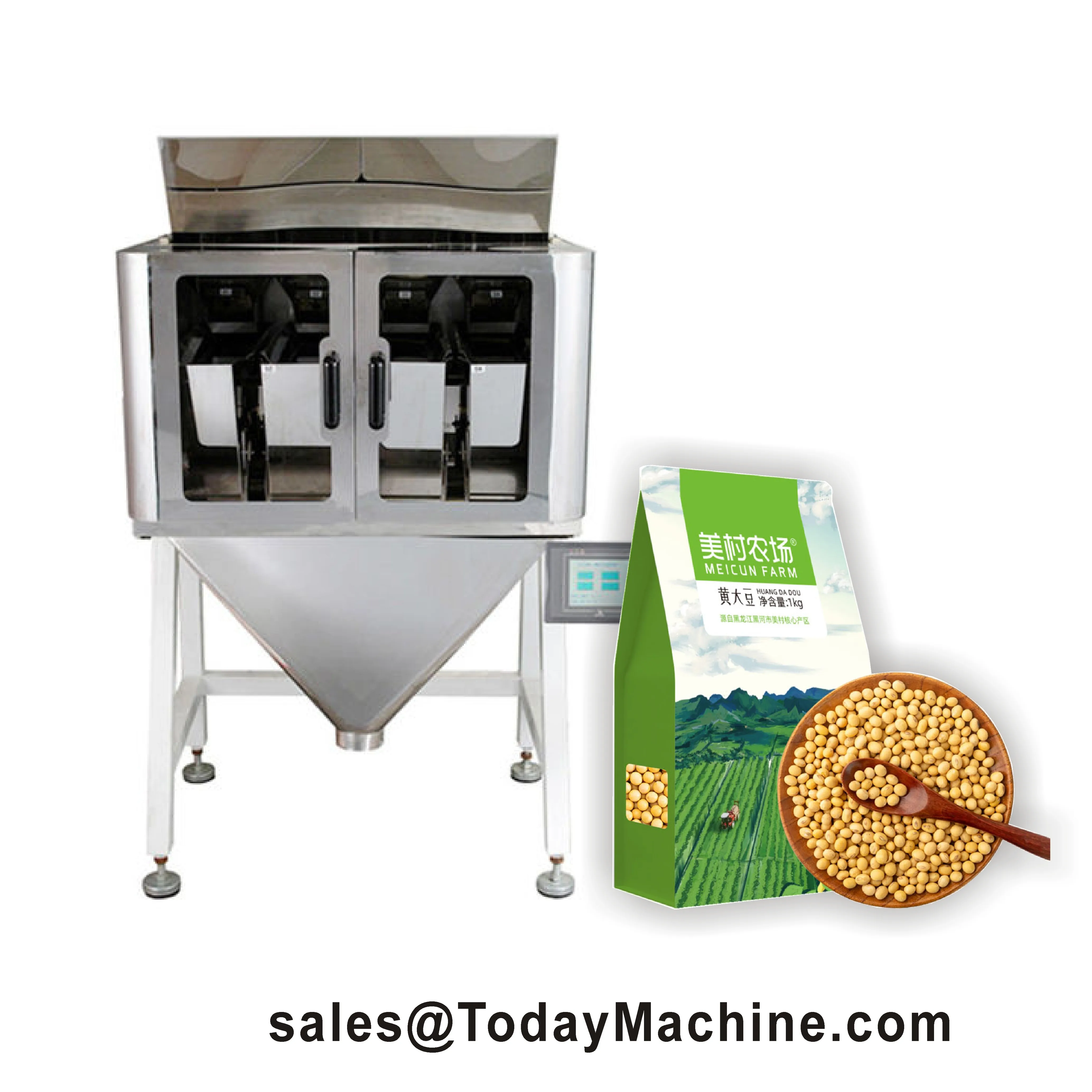 2 Head Linear Weigher Pillow Packaging Machine for Weighing and Filling Powder Rice