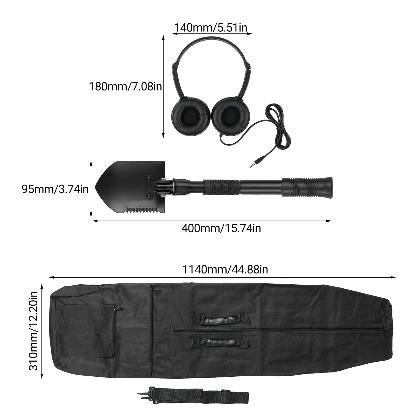 Gli accessori per Metal Detector includono cuffie per il rilevamento dei metalli pala pieghevole e borsa per il rilevamento dei metalli per la semina in spiaggia