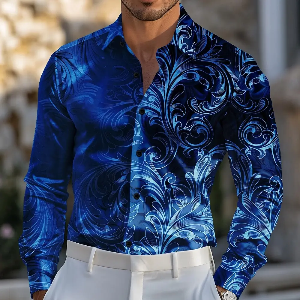 

Men's Paisley Floral Print Gradient Color Shirt Long Sleeve Vintage Retro Vacation Dailywear Spring 3D Print Button Up Shirts