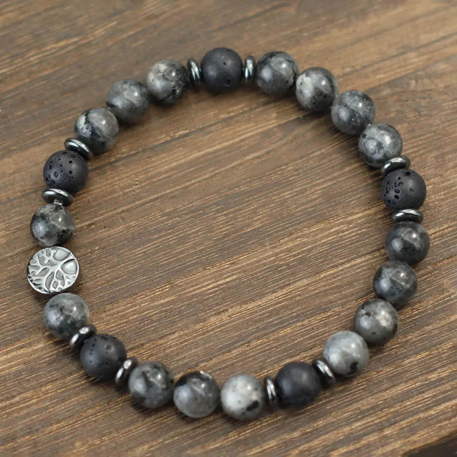 Yoga Meditation Men Healing Bracelet Handmade Tree Of Life Braslet Natural Tiger Eyes Lava Hematite Stone Strand Braclet Joias