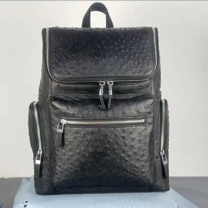 2023 New Luxury Ostrich skin Men\'s Backpack Genuine Leather Fashion Travel Bag Leisure Large Capacity School Bag For Man 50