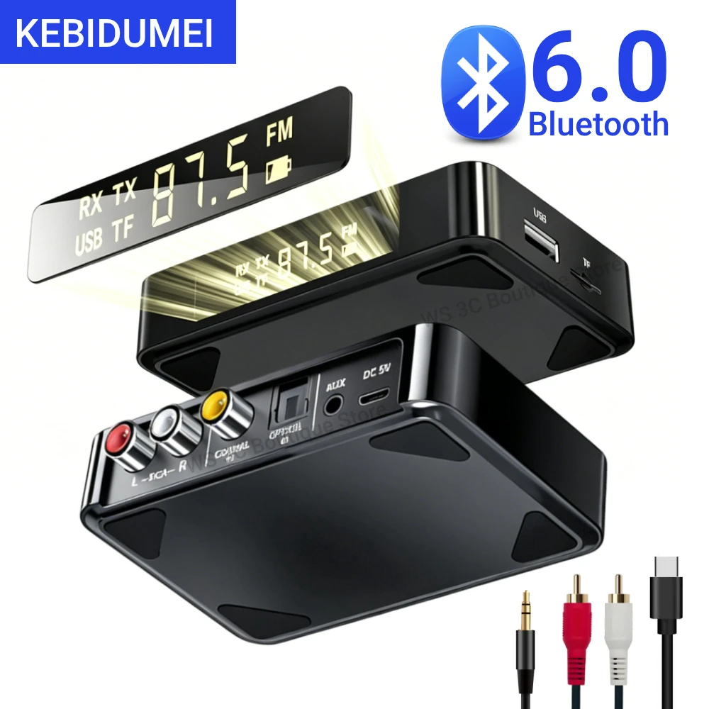 KEBIDUMEI NFC Bluetooth 6.0 Receiver Transmitter FM Stereo AUX 3.5mm RCA Optical Coaxial Wireless Adapter With Remote Control
