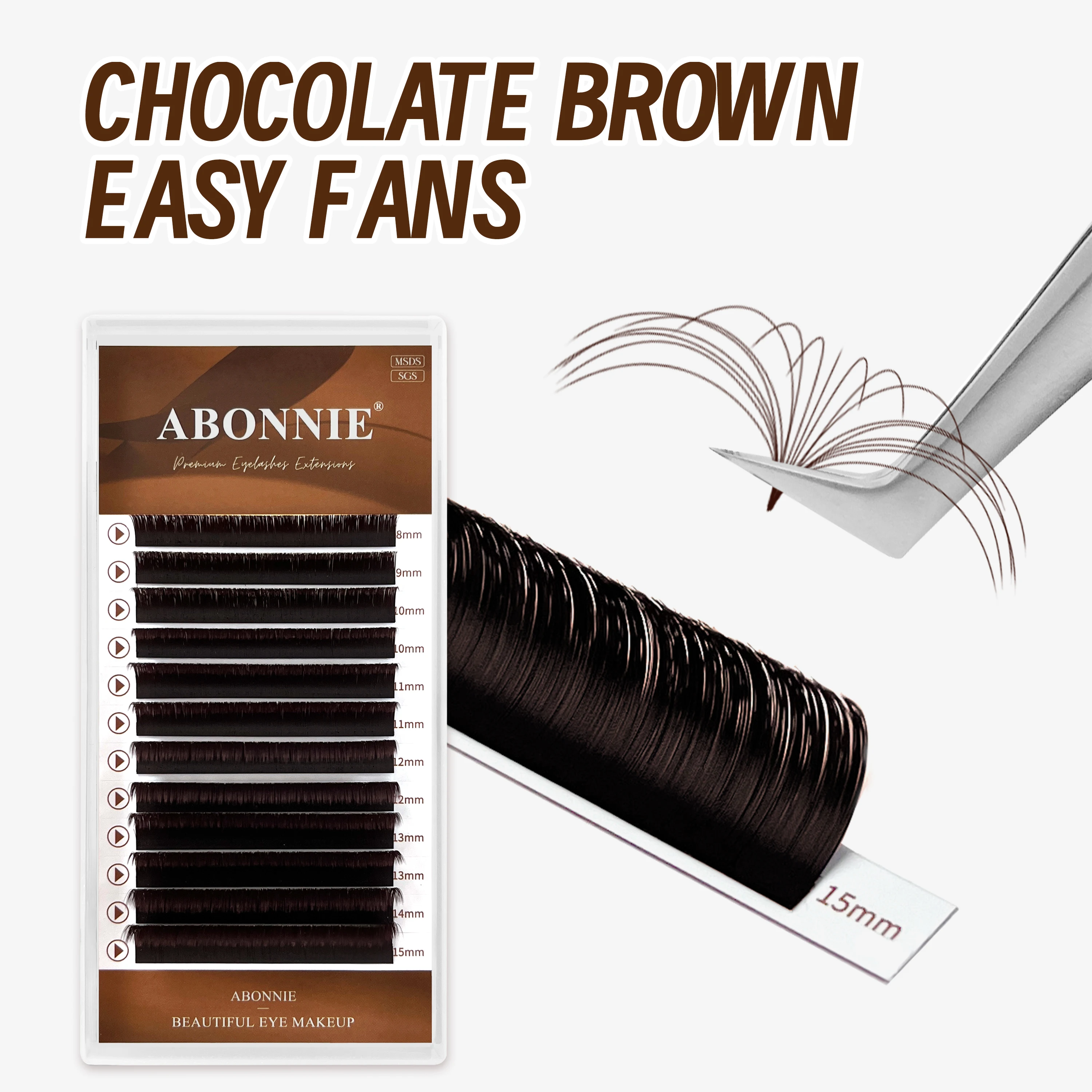 Abonnie Easy Fan Lashes Extensions Chocolate Colored Eyelashes Auto Fanning Blooming Eyelash Volume Fans