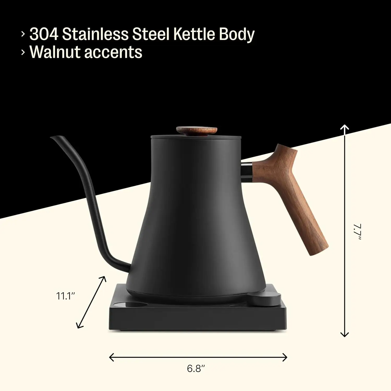 Electric Kettle - Pour-Over Coffee and Tea Pot, Stainless Steel, Quick Heating, Matte Black