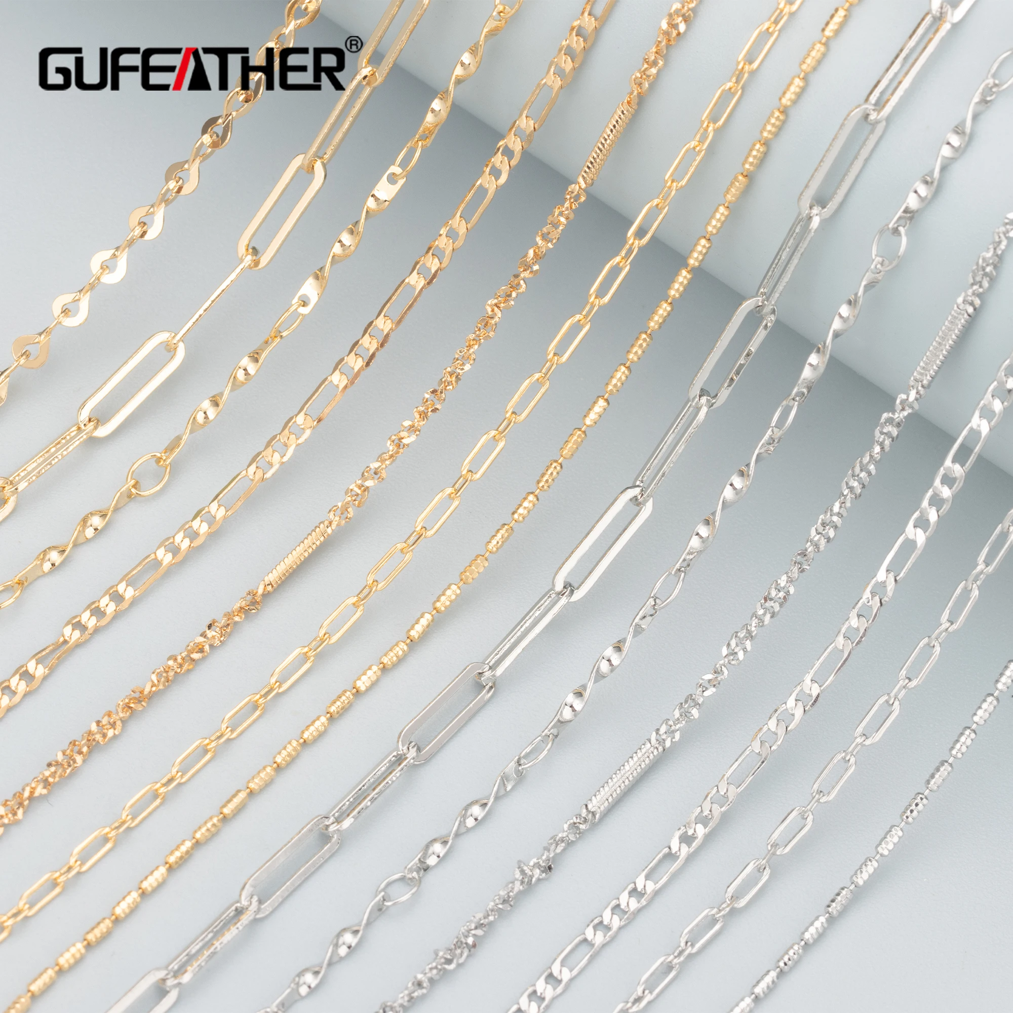 GUFEATHER C154,diy chain,pass REACH,nickel free,18k gold rhodium plated,copper,charm,diy bracelet necklace,jewelry making,3m/lot