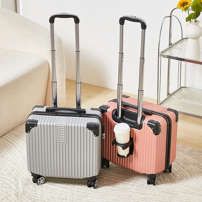 18-inch solid color minimalist trolley case, business lightweight suitcase, thickened suitcase with casters and cup holders