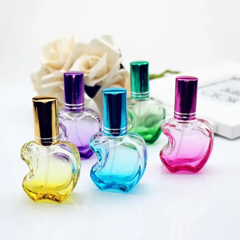 1pc 12ml Colorful Apple Shaped Empty Glass Perfume Bottle Small Sample Portable Parfume Refillable Scent Sprayer Bottle