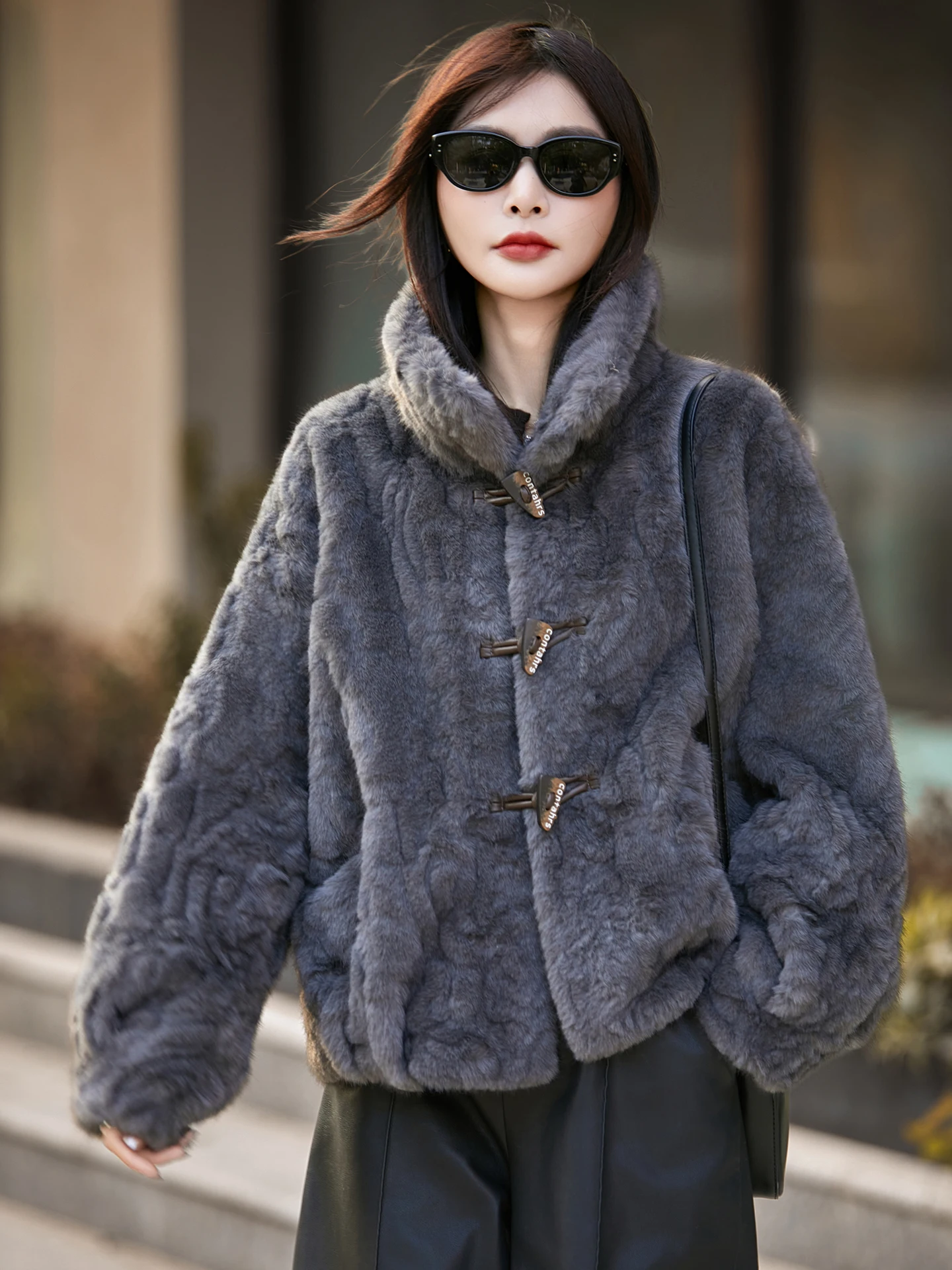 Ladies' Thickened Loose Fur Jacket Stand Collar Lazy Style Short Coat Warm Casual Long Sleeve Pure Color Premium Quality