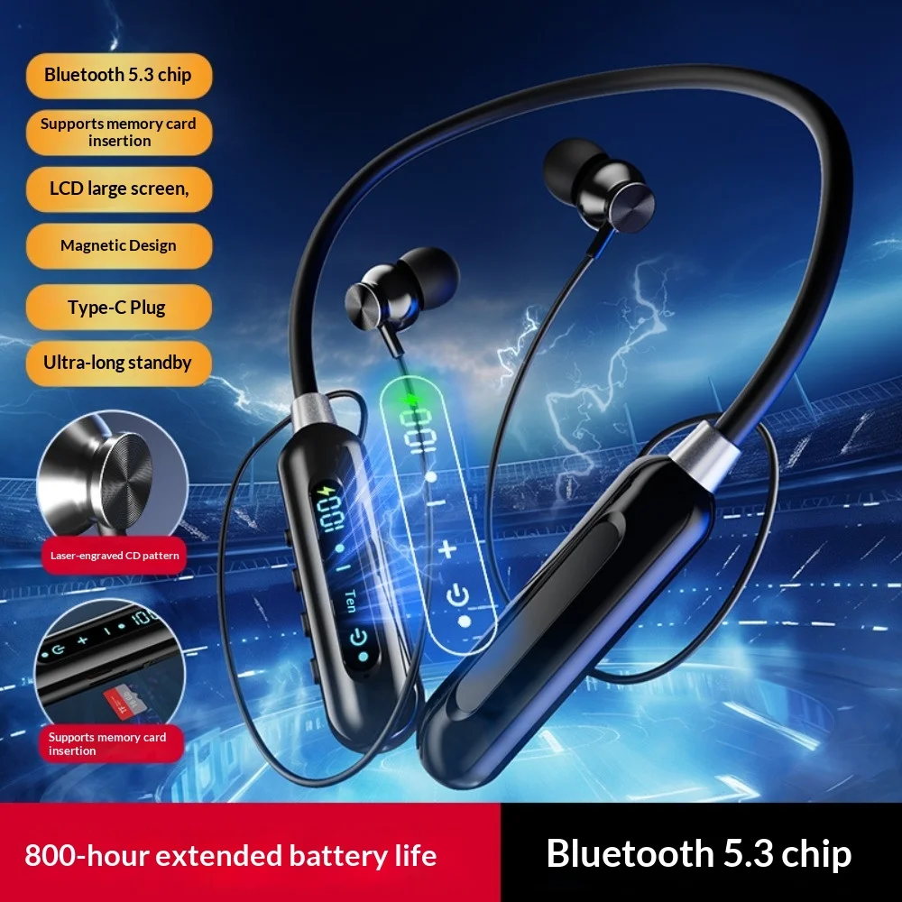 Neck-hung Wireless Bluetooth Headphones High Appearance Value Comfortable To Wear Noise Cancellation Lossless Sound Quality Spor