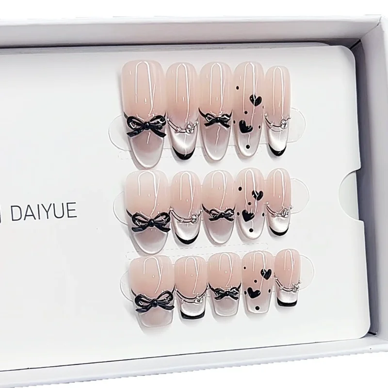 

Чисто носить ногти ручной работы, новый летний темный бант, ручная роспись, нашивка для ногтей «кошачий глаз» с темпераментом любви