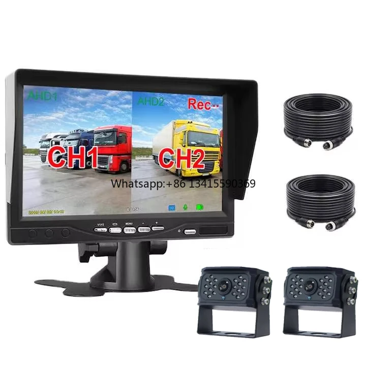 

7 Inch 2-channel Video Input Split Screen Display Monitor With 2Pcs 1080P AHD Backup Camera Safe Driving System for Truck
