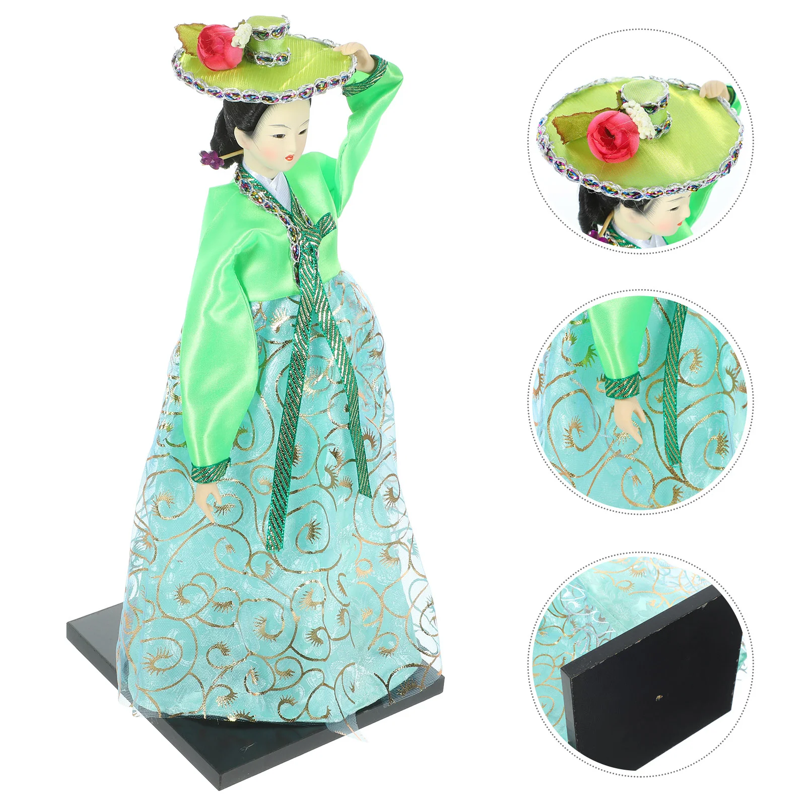 Handmade Korean Decoration Statue Hanbok Dress Ornament Green Desktop